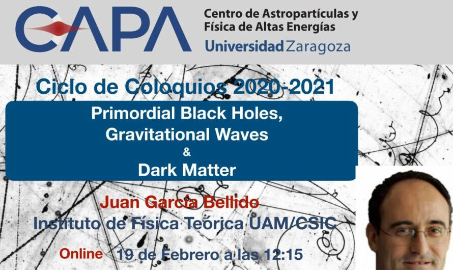 Coloquio CAPA online sobre agujeros negros primordiales, ondas gravitacionales y materia oscura, impartido por Juan García Bellido (IFT-UAM/CSIC), 19 de febrero, 12.15 h.